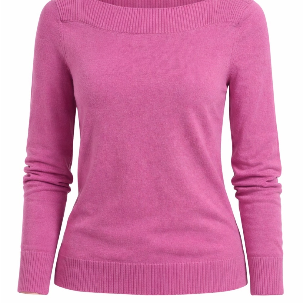 CASHMERE Talbots Off-the-Shoulder Sweater in Vibrant Pink
